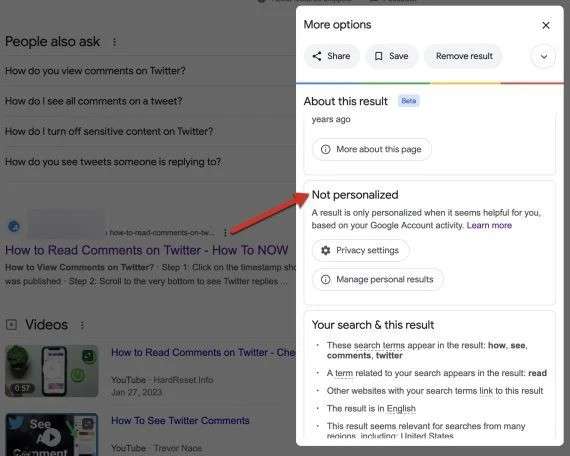 Google generates personalized search results based on personalized algorithm analysis.