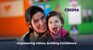 Marketing graphic for CRISMA focused on Empowering Voices and Building Confidence for children through their integral rehabilitation programs.