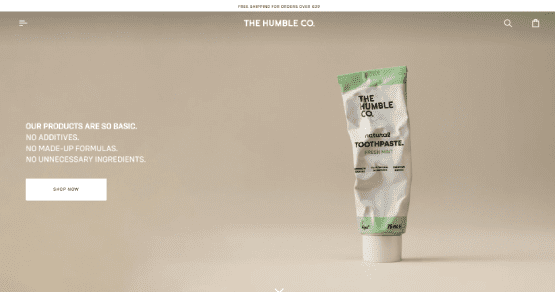 The Humble Co. Shopify Development and UX/UI Design for a vegan, eco-friendly brand offering bamboo toothbrushes and chemical-free care products.