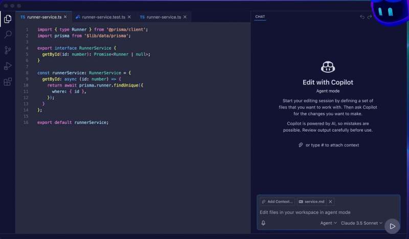 GitHub Copilot AI coding assistant suggesting code in real-time.