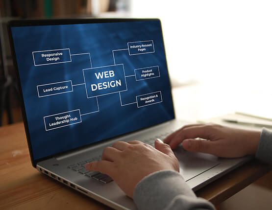 A close-up view of a hand pointing to a digital dashboard on a laptop screen displaying a complex network map and data visualizations, illustrating data analytics, tracking, and insights from the website.