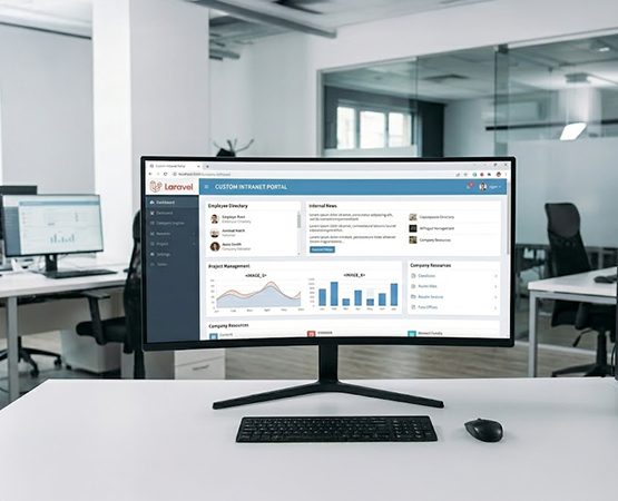 Custom Laravel intranet dashboard showing internal communication and role-based access platform for organization