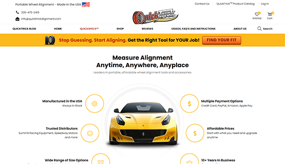 Custom WooCommerce ecommerce platform for QuickTrick Alignment portable wheel alignment tools