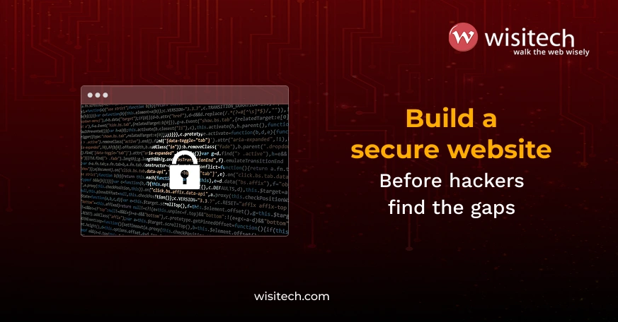Website security protection concept with lock symbol and code background
