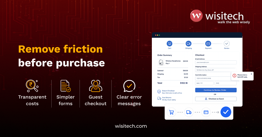 Ecommerce checkout experience with transparent costs simplified forms and clear purchase steps