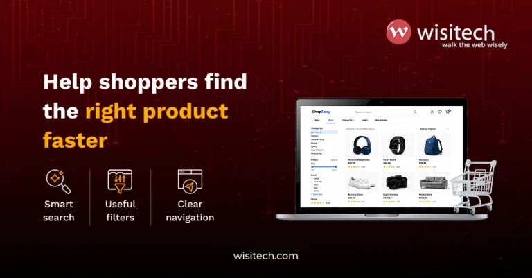 Product discovery features in ecommerce website design including search filters and clear navigation