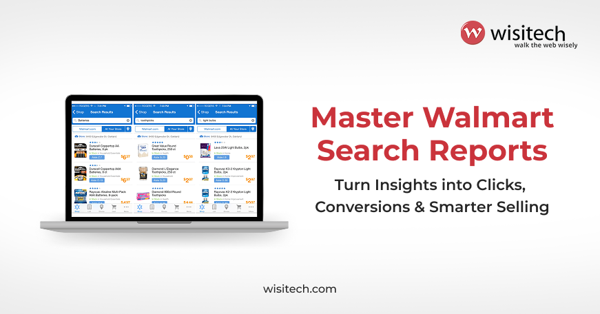 Dashboard view of Walmart Search Reports with charts and keyword performance data 
