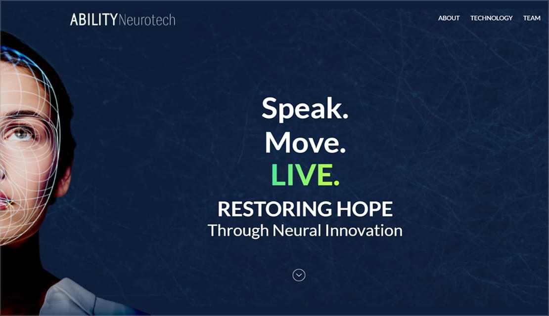 Ability Neurotech corporate website by Wisitech showcasing AI-driven BCI technology, research, team expertise, and global credibility