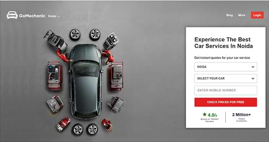 GoMechanic website, a WordPress Development example with UX/UI Design, showcasing reliable and affordable car service solutions with doorstep convenience.