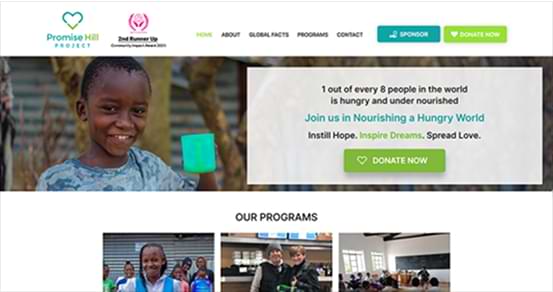 Promise Hill Project website, a Web App Development example with AI Integration and SEO, focused on building hope and providing support to underserved communities.