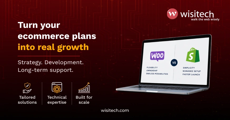 WooCommerce vs Shopify comparison highlighting flexibility, simplicity, technical expertise, and scalability for ecommerce businesses.